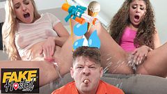 Indian and Polish College babes have a Squirt Off with housemates - Fake Hostel
