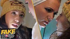 Fake Hostel - Her first Lesbian experience with hot mature woman