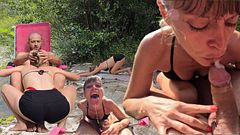 POV Sweaty MILF Swallows My Protein After Workout with a Deep Blowjob Outdoors