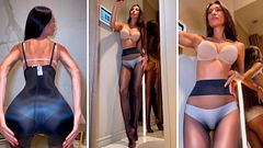 tall girl 188cm in black seamless tights white panties tries on underwear