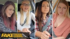 European STUDENTS taking driving lessons - Fake Driving School