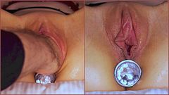 Pussy Fisting while having a really Big Butt Plug in Ass - Intense Pussy Stretching