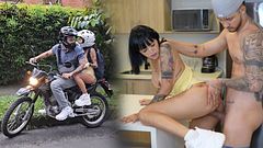 Horny petite skips class to go fuck her boyfriend on a motorcycle - Danner Mendez & Luna Vitaler