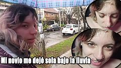Mi novio me dejó sola bajo la lluvia… terminé con un SQUIRT y CUM FACE final