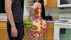 BIG ASS STEPMOM FUCKS HER STEPSON IN THE KITCHEN AFTER SEEING HIS HUGE COCK!!!