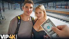 HUNT4K. Blonde babe sucked a cock in the TRAIN STATION WC!