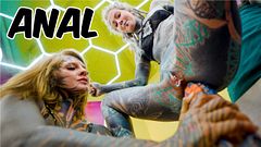 Heavy Tattooed Lesbian Toy Ride ANAL, ATM, and Fantasy Dildo Fun