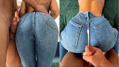 Step sis teases me with her new tight jeans, Ended with cumshot on her Ass