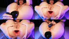 HUGE BUTT PLUG FOR ASSHOLE ORGASM (Hardcore, Close up, Gape, Brunette, Fishnet, Gaping, All natural)