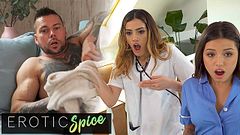 Two Nurses Catch Hunky Guy Naked and Masturbating Furiously