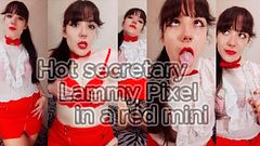 Hot secretary Lammy Pixel in a red miniskirt teases, sucks deep and masturbates with her small tits