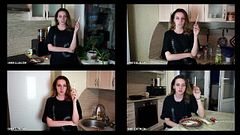 2-6 Ramona Lynn is smoking all-white Virginia Slims 120s cigarettes in the kitchen at home using matches (4 scenes) 4K resolution