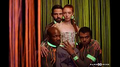 NEON GANGBANG - Hot Wax and Hard Cocks Bless Petite Kiara's Shaved Pretty Pussy