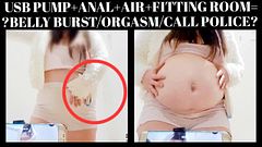 Babe in a changing room tests if her belly explodes after inflation