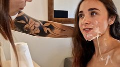 SHY CUTE 18 YEAR OLD GIRL FIRST TIME Skilled Stepmom Teaches Innocent Stepdaughter Sucking Dick Properly in Double Blowjob Lesson - english subtitles