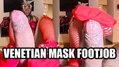 Red Fishnet Footjob – Venetian Mask Latina Feet Stroke Closeup