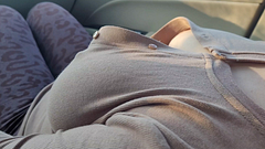 Squeezing Big Boobs Brunette in the Car