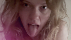 A young lust lady gives man a hot blowjob and take cum in her mouth