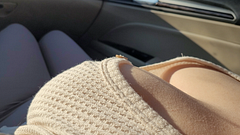 Stepsis with Sensitive Big Boobs in Sweater Teasing Me in the Car