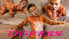 Stepsister made up body art of a tigress and fucks dirty with her brother