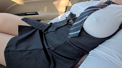 Scoolgirl 18+ in Sexy Uniform lets me touch Her Big Natural Tits in the Car