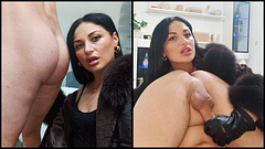 Smoking Bitch Boss in Fur & Leather Gloves gave Rimjob to Manager & made Double Cumshot!