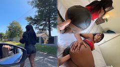 Thick Black Girl Gets Cum On Her Leather Shorts