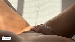 Hot Latina having a huge fountain squirt in female POV