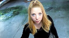 INNOCENT? German blonde gets fucked by 2 men in Lostplace