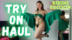 Try On Shiny Green Micro Bikini + Beach Walk on Treadmill with Countdown (More on my Onlyfans and Fansly)