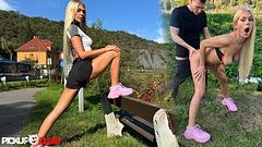 Pickup Club - Long-Legged Blonde Zlata Shine Jogging Outdoors by the River