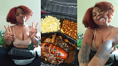Stuffs Her Face! Cute Mixed Ebony Girl Tries BBQ | Mukbang