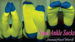 SweetFootWork Sock Lovers Delight 4 - Cum Enjoy My Bright Neon Thin Ankle Socks Stretched Over My Big Wide Size 11W Feet