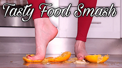 Super Tasty Barefoot Fruit Crush - Red Toenails Squashing Juicy Oranges & Banana 😏