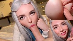 This amazing, sexy waifu ordered food, but she suck the delivery guy and let him fuck her pussy — he got the best blowjob. - Blossomfilm
