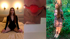 Gagged, tied to a tree, and obedient slave - Lovessie