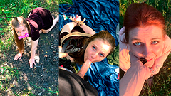 In the field on a chain, blowjob on knees in the forest and licking the owner's feet - Lovessie