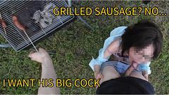 Outdoor Field BBQ: Asian Wife Sucks My Big Sausage Then Gets Creampie in the Grass - Amateur Couple