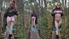 My green coat open in the forest... ass exposed 😳🌲