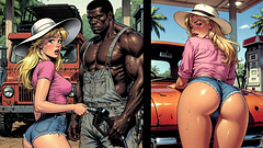 Jungle Gas Station: A Black Pump for a White Wife. Cartoon BBC Wife Cuckold