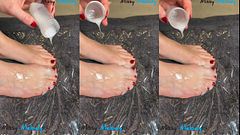 Foot play with lotion and cum on my red toes 💦😩