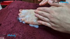 Foot massage with lotion got his cum all over my toes 🥵💦