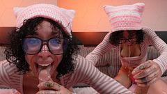 Horny Nerdy Egirl Throats Your Dick to get Her Glasses Covered with Your Cum