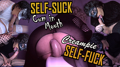 EXTREMELY flexible Femboy sucks and fucks his own Big dick