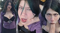 Big ass Goth girl gets fucked in an abandoned hotel - public